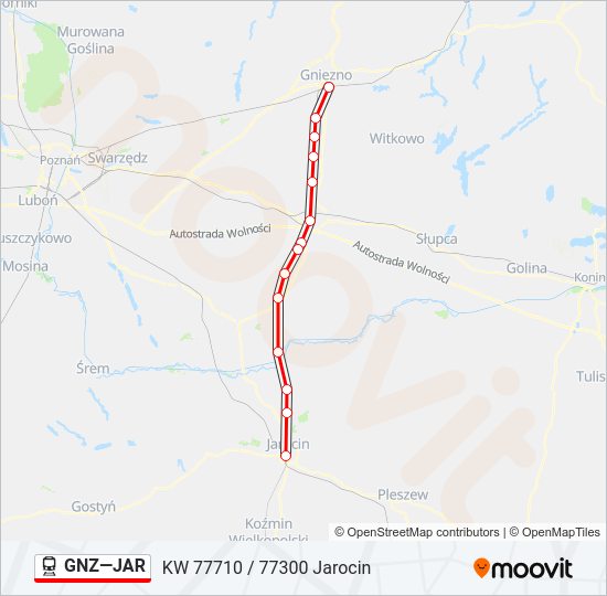 Поезд GNZ—JAR: карта маршрута