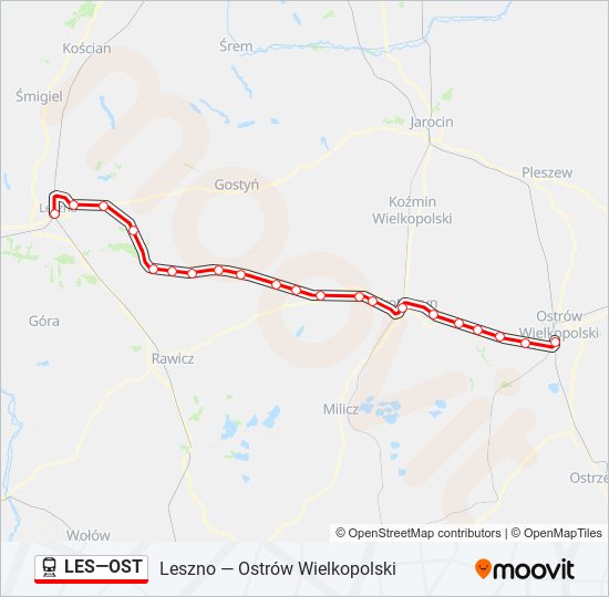 Mapa linii kolej LES—OST