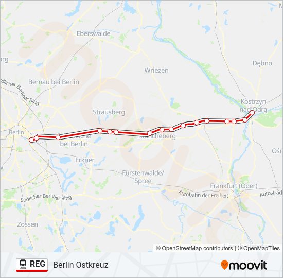 Поезд REG: карта маршрута