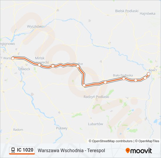 Поезд IC 1020: карта маршрута