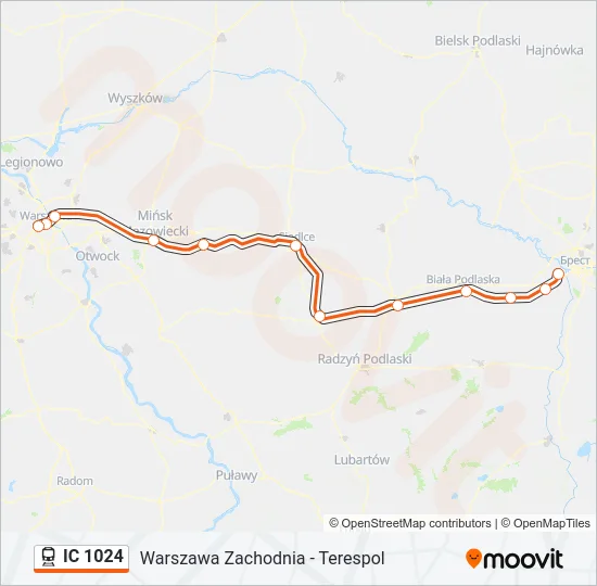 Поезд IC 1024: карта маршрута