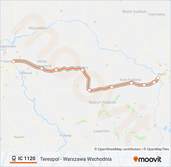 Поезд IC 1120: карта маршрута