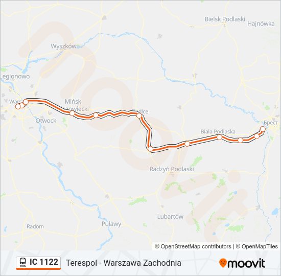 Поезд IC 1122: карта маршрута