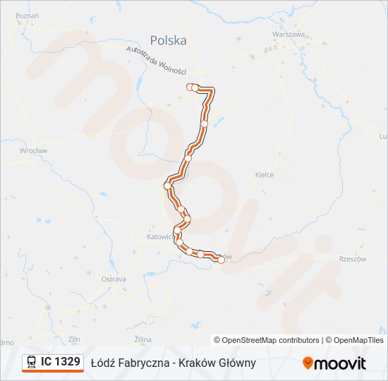 Поезд IC 1329: карта маршрута