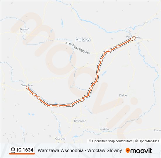 Поезд IC 1634: карта маршрута