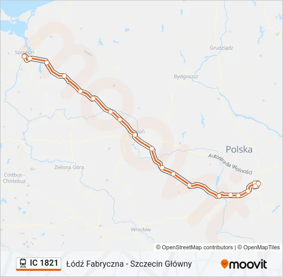 Поезд IC 1821: карта маршрута