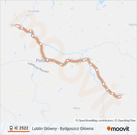 Mapa linii kolej IC 2522