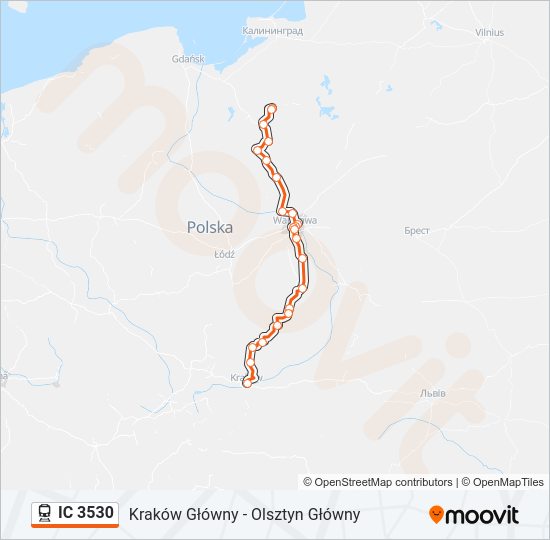 Поезд IC 3530: карта маршрута