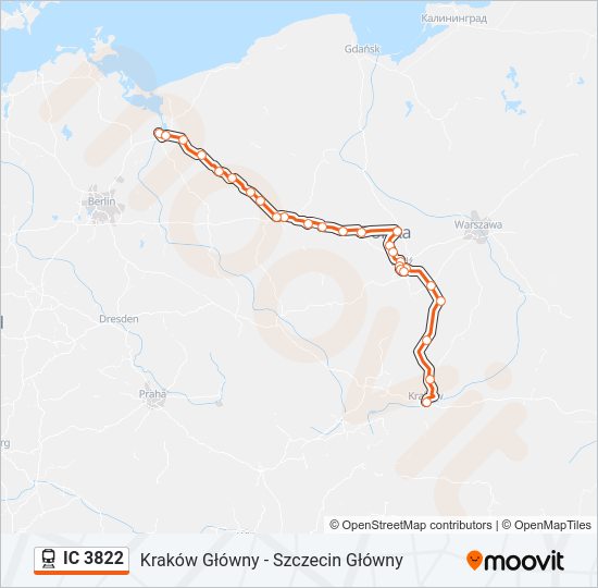 Поезд IC 3822: карта маршрута