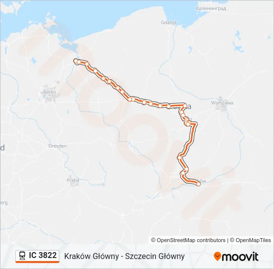 Поезд IC 3822: карта маршрута