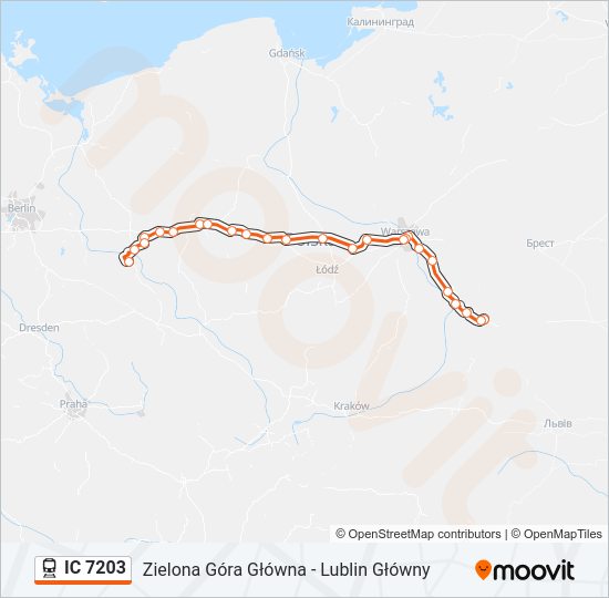 Mapa linii kolej IC 7203