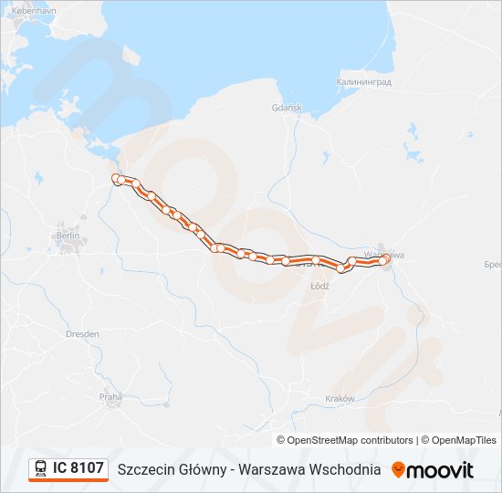 Поезд IC 8107: карта маршрута