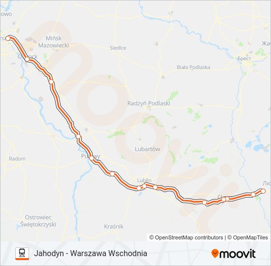 Mapa linii kolej IC 21010