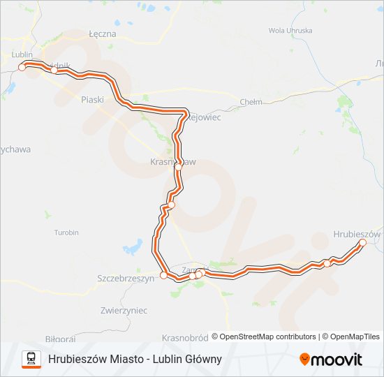 Mapa linii kolej IC 22100