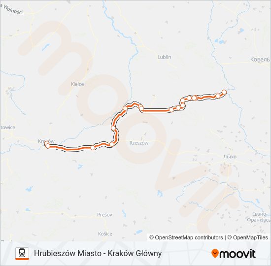 Mapa linii kolej IC 23112