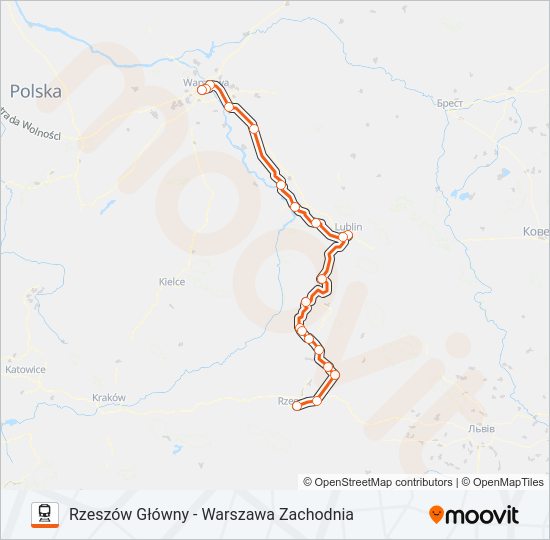 Mapa linii kolej IC 31109