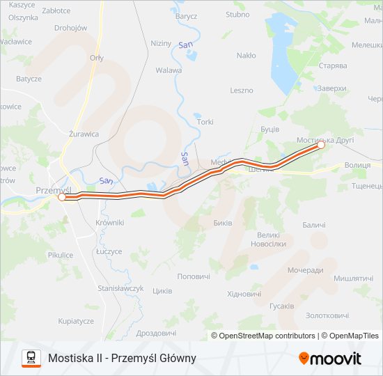 Mapa linii kolej IC 33022