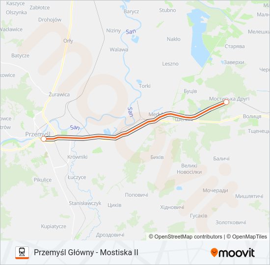 Mapa linii kolej IC 33037