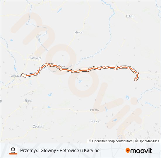 Mapa linii kolej IC 34008