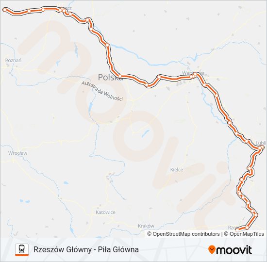 Mapa linii kolej IC 38105