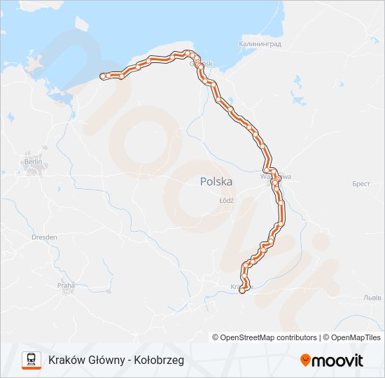 Mapa linii kolej IC 38170