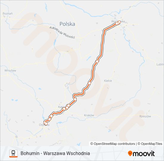 Mapa linii kolej IC 41012