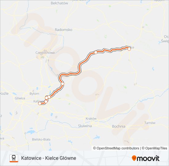 Mapa linii kolej IC 42104