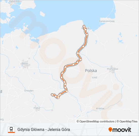 Mapa linii kolej IC 56100