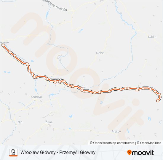 Mapa linii kolej IC 63172