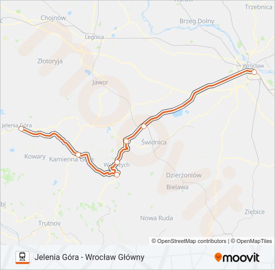 Mapa linii kolej IC 66100