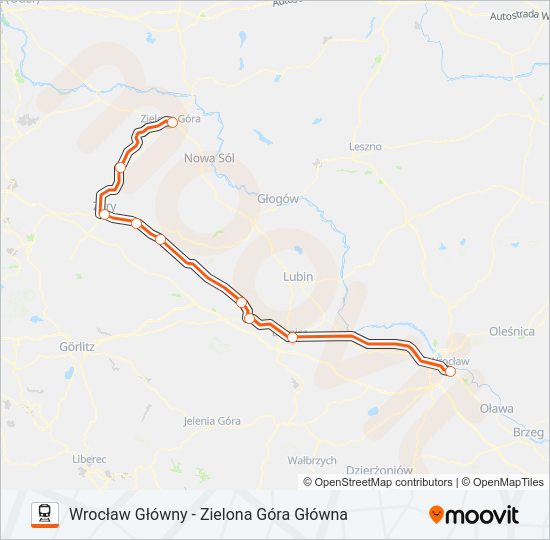 Mapa linii kolej IC 67105