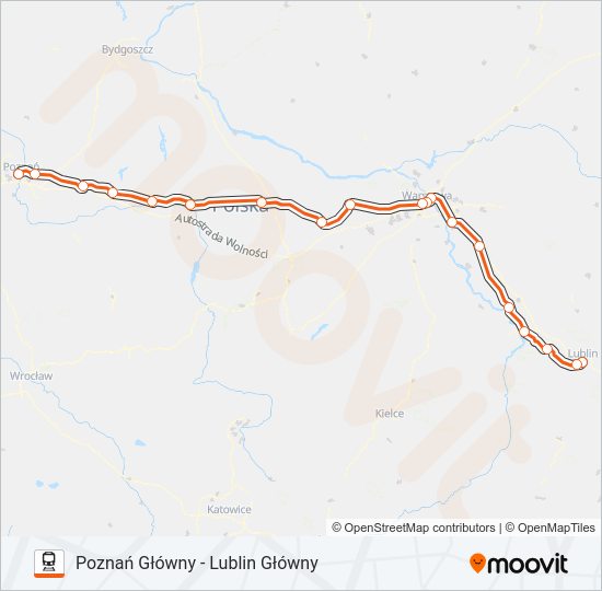 Mapa linii kolej IC 72100