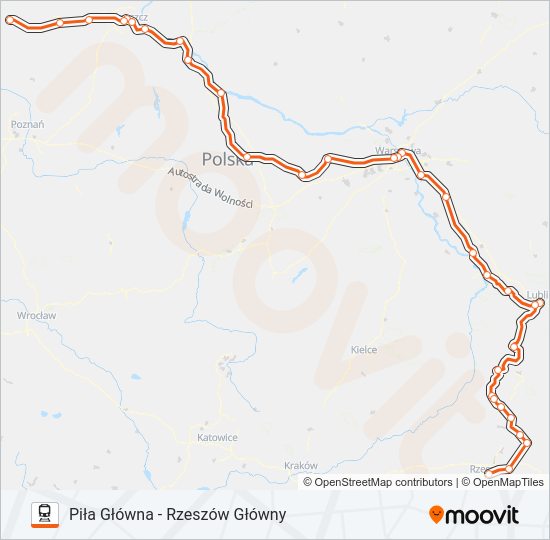 Mapa linii kolej IC 83104