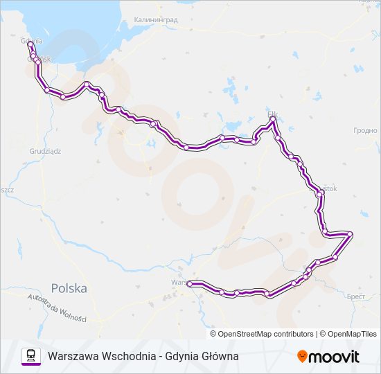 Поезд TLK 15110: карта маршрута