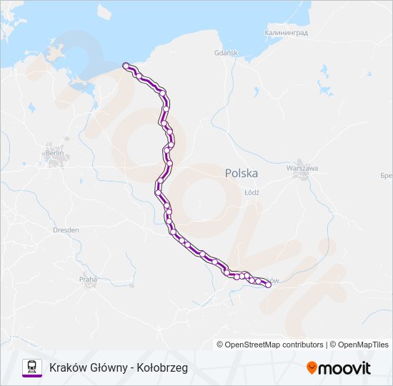 Mapa linii kolej TLK 38110