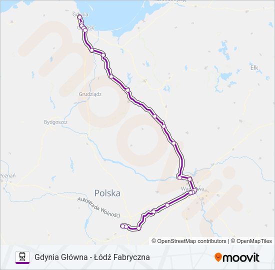 Mapa linii kolej TLK 51104