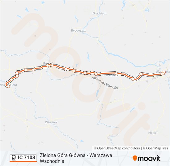 Mapa linii kolej IC 7103