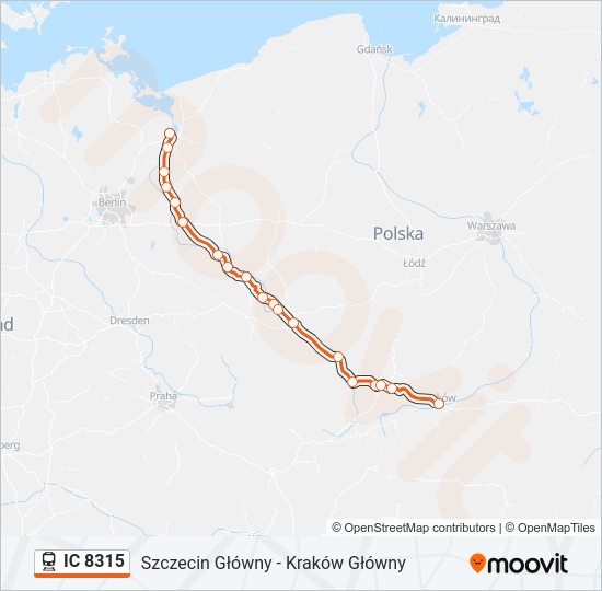 Поезд IC 8315: карта маршрута