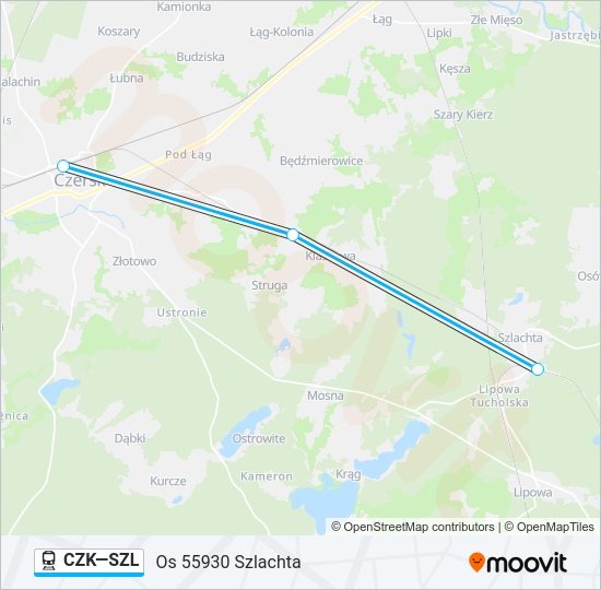 Поезд CZK—SZL: карта маршрута