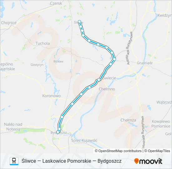 Поезд ŚLW — BDG VIA LAS: карта маршрута