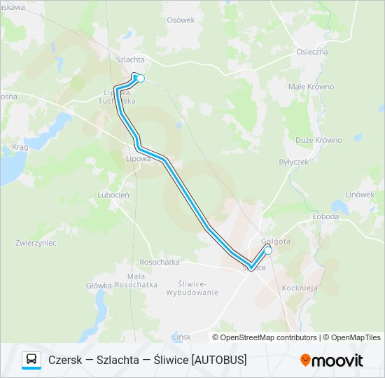 Mapa linii autobus CZK—ŚLC [ZKA]