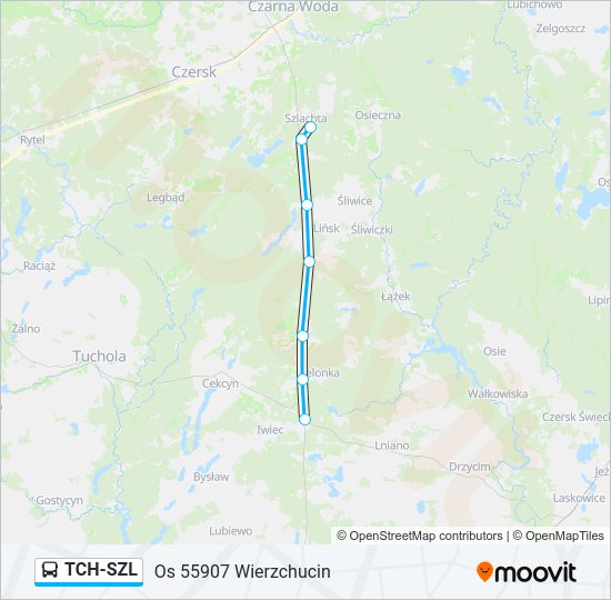 Mapa linii autobus TCH-SZL