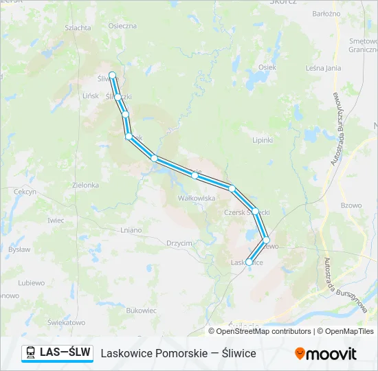 Поезд LAS—ŚLW: карта маршрута