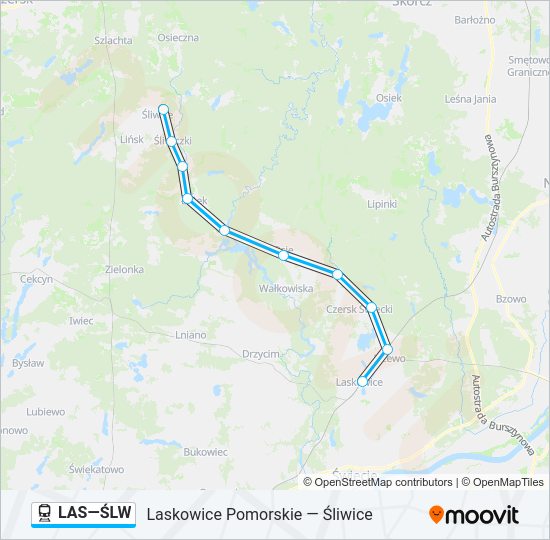 Mapa linii kolej LAS—ŚLW