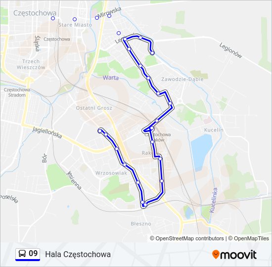 Mapa linii autobus 09