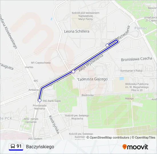Автобус 91: карта маршрута