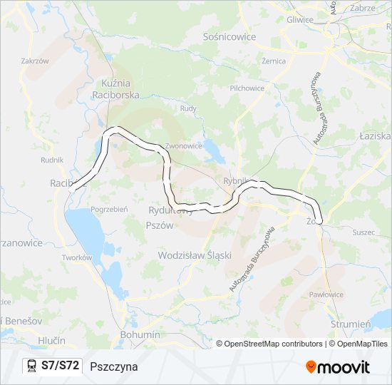 Поезд S7/S72: карта маршрута