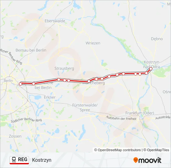 Поезд REG: карта маршрута
