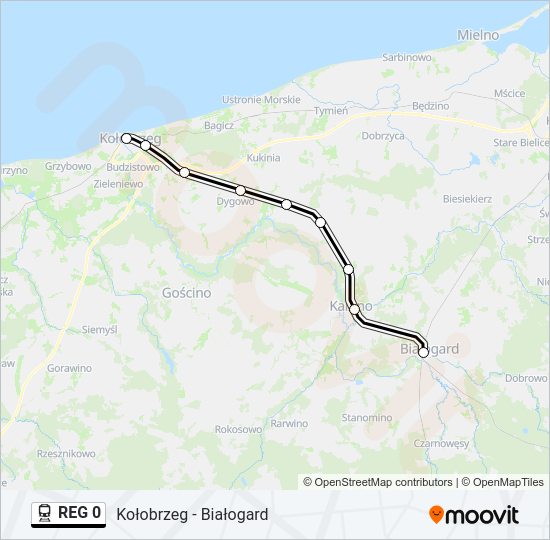Mapa linii kolej REG 0