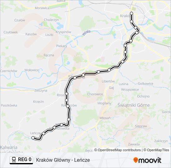 Mapa linii kolej REG 0